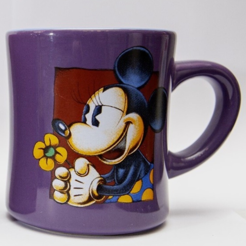 Minnie Mouse Disney Purple Cup Mug Yellow Flower Tea Coffee Pink Ceramic 14oz Vi
